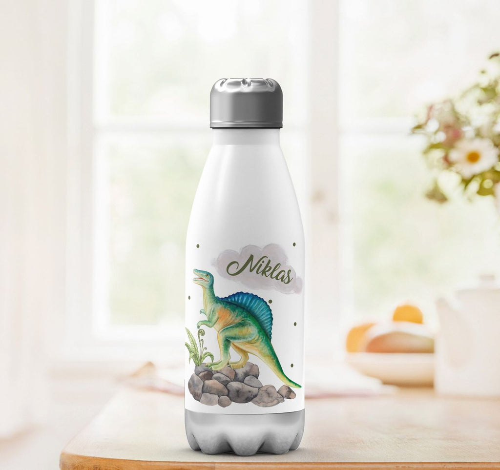 Thermo Trinkflasche Spinosaurus Dinosaurier mit Wunschname - von Mikalino