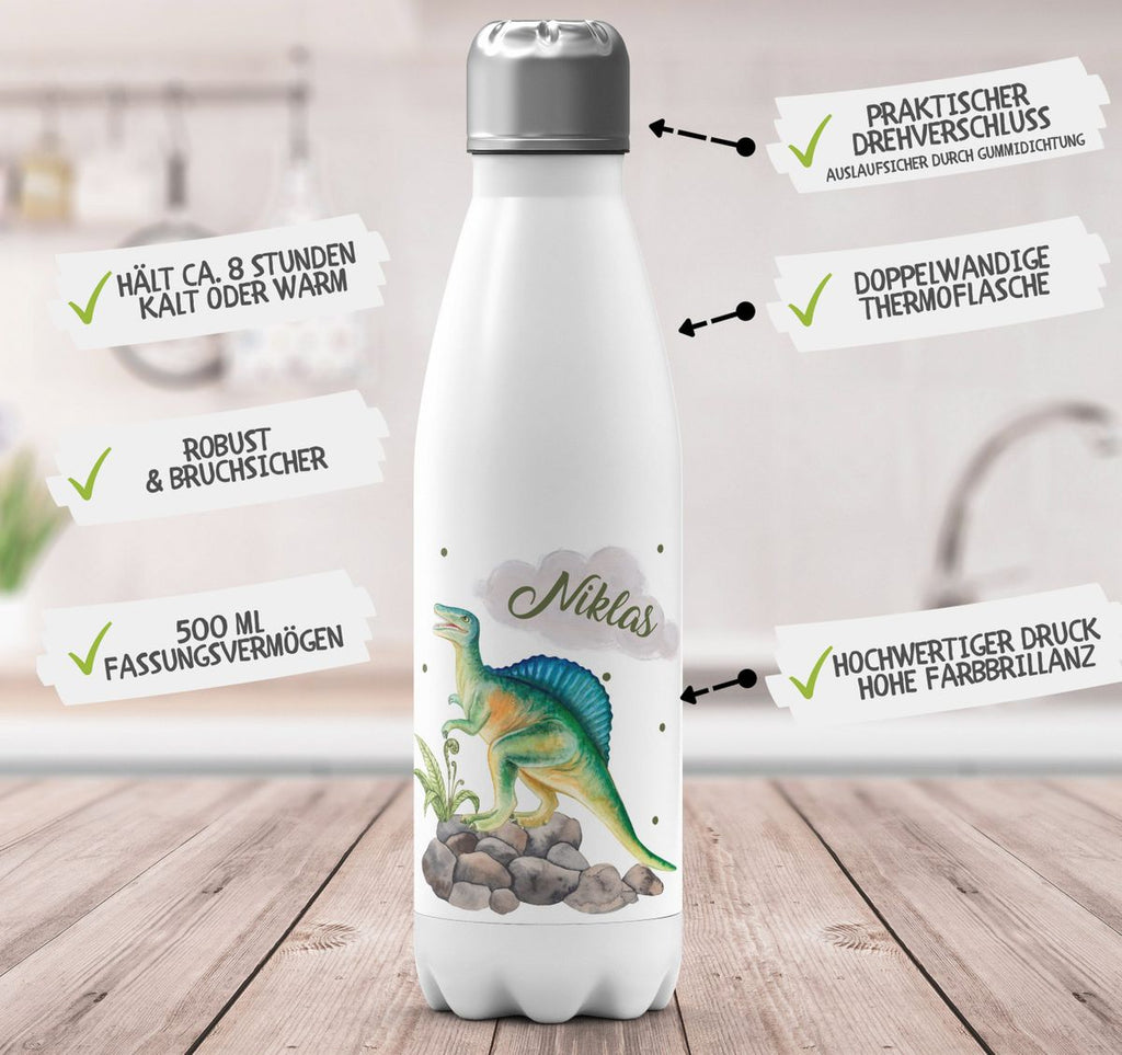 Thermo Trinkflasche Spinosaurus Dinosaurier mit Wunschname - von Mikalino