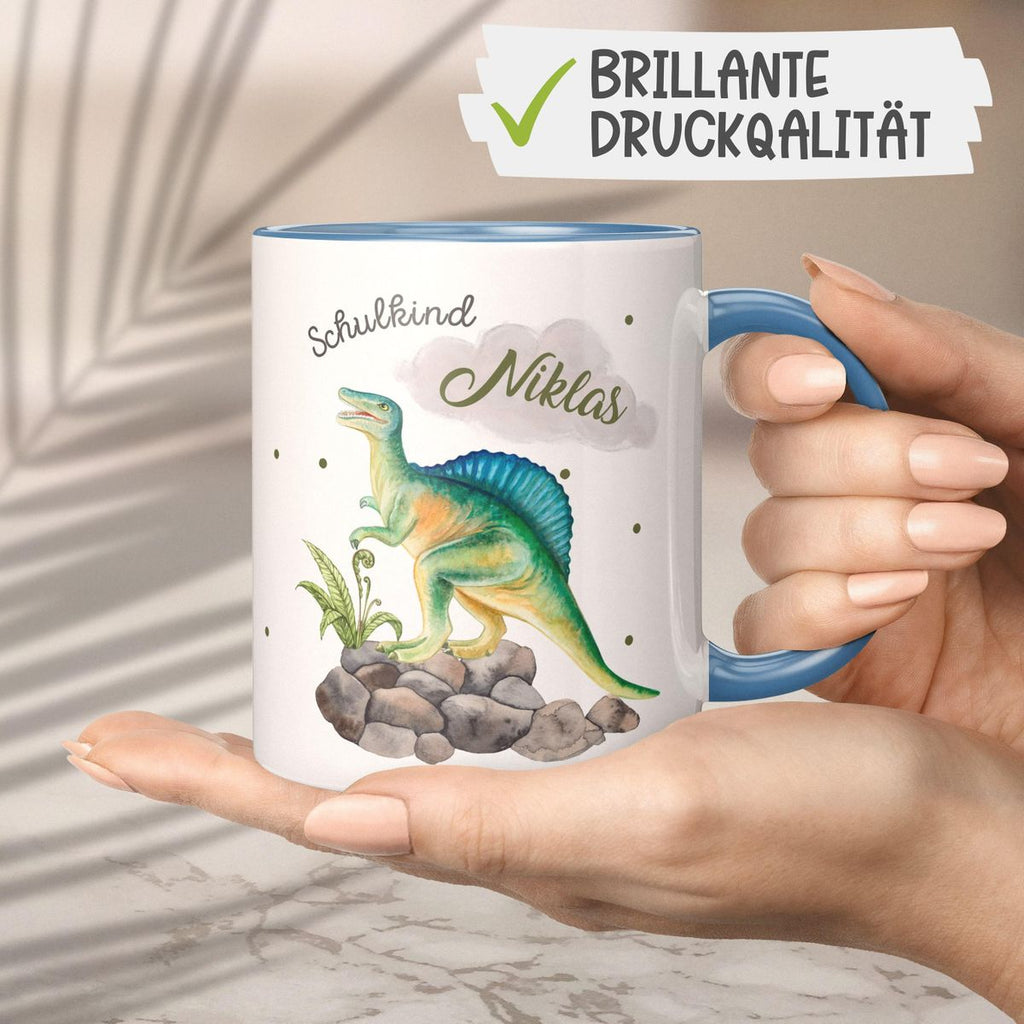 Keramik Tasse Schulkind Spinosaurus Dinosaurier mit Wunschname - von Mikalino