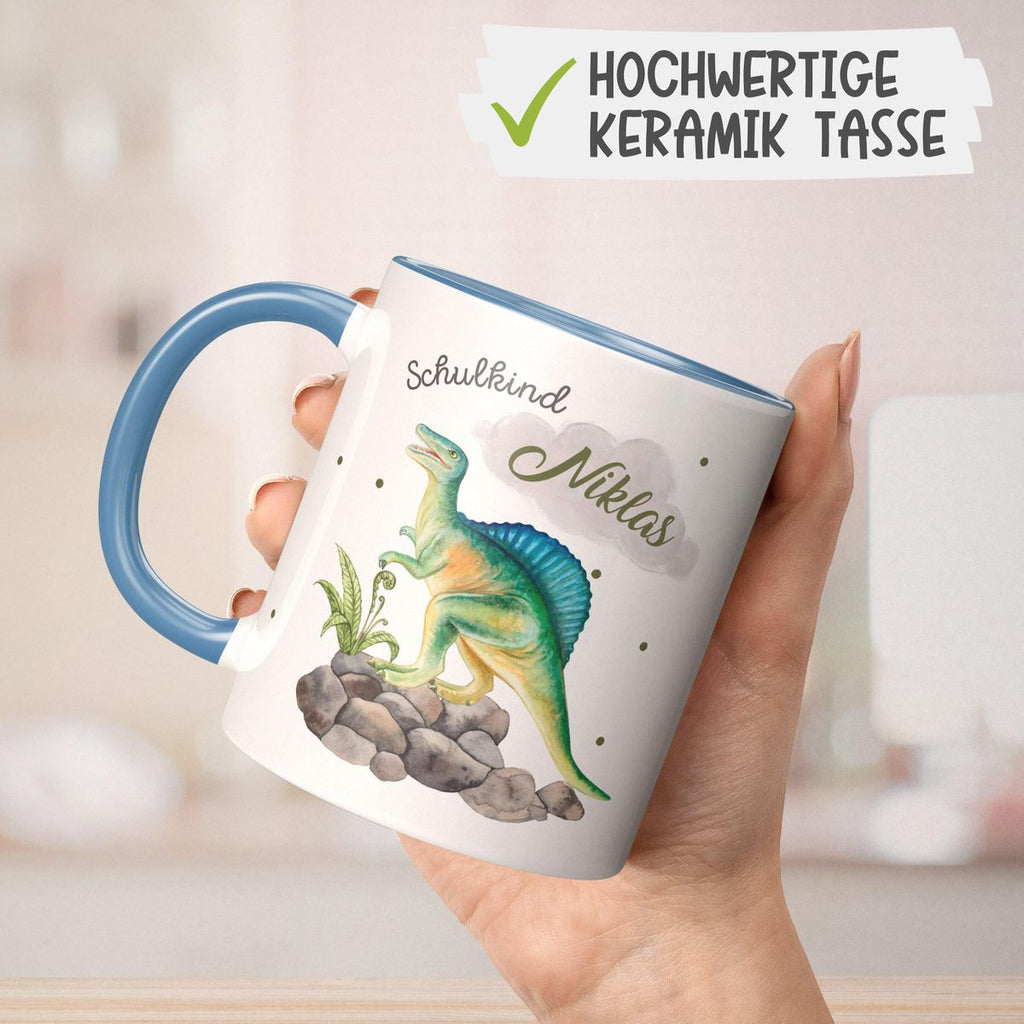 Keramik Tasse Schulkind Spinosaurus Dinosaurier mit Wunschname - von Mikalino