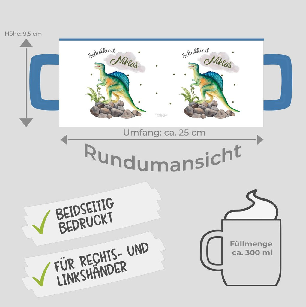 Keramik Tasse Schulkind Spinosaurus Dinosaurier mit Wunschname - von Mikalino