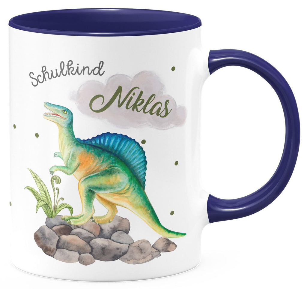 Keramik Tasse Schulkind Spinosaurus Dinosaurier mit Wunschname - von Mikalino