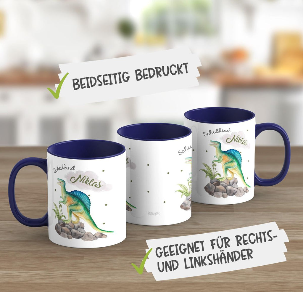 Keramik Tasse Schulkind Spinosaurus Dinosaurier mit Wunschname - von Mikalino