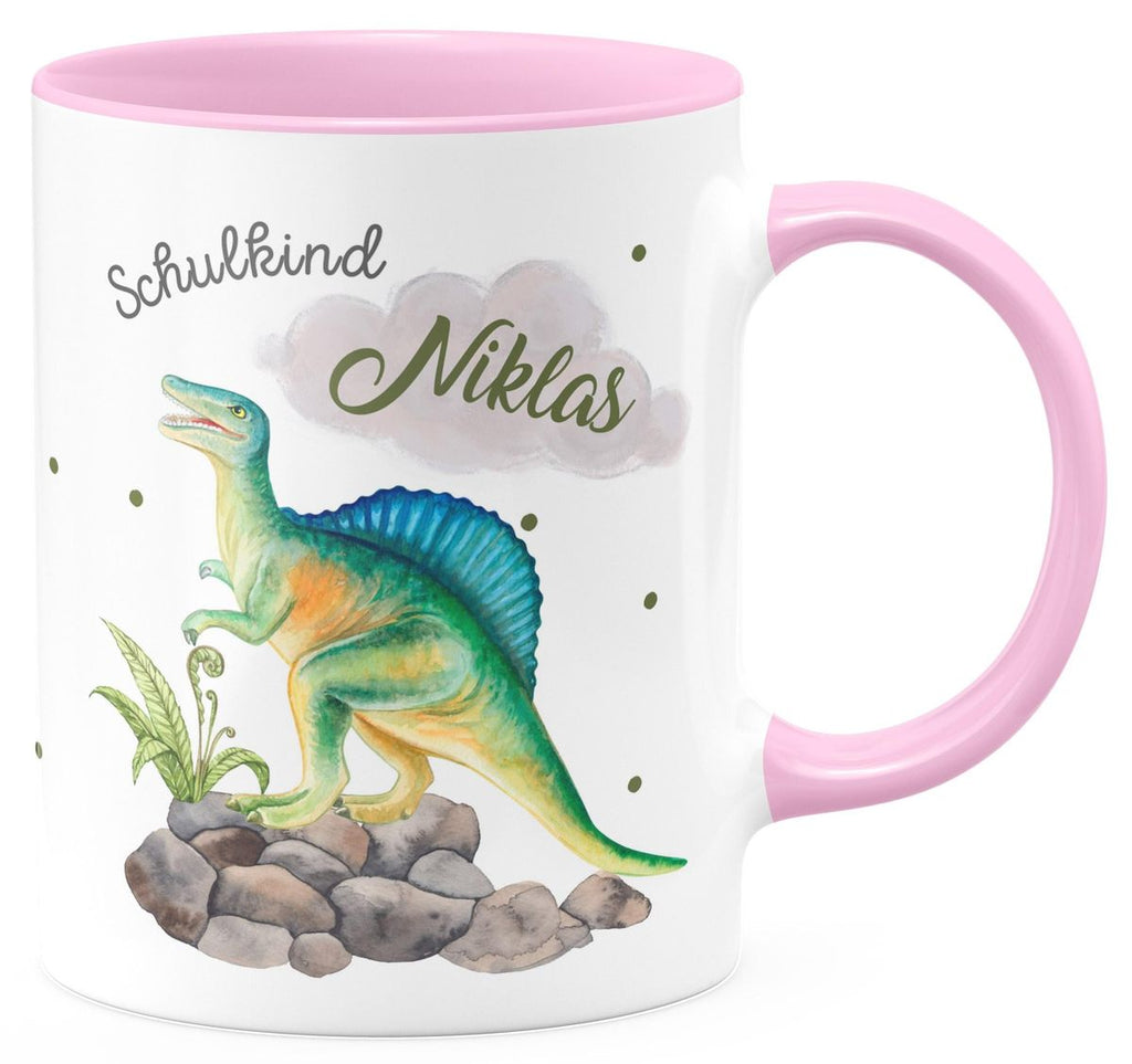 Keramik Tasse Schulkind Spinosaurus Dinosaurier mit Wunschname - von Mikalino