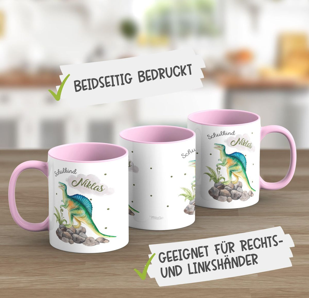 Keramik Tasse Schulkind Spinosaurus Dinosaurier mit Wunschname - von Mikalino