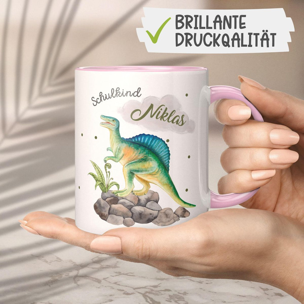 Keramik Tasse Schulkind Spinosaurus Dinosaurier mit Wunschname - von Mikalino