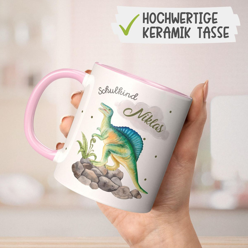 Keramik Tasse Schulkind Spinosaurus Dinosaurier mit Wunschname - von Mikalino