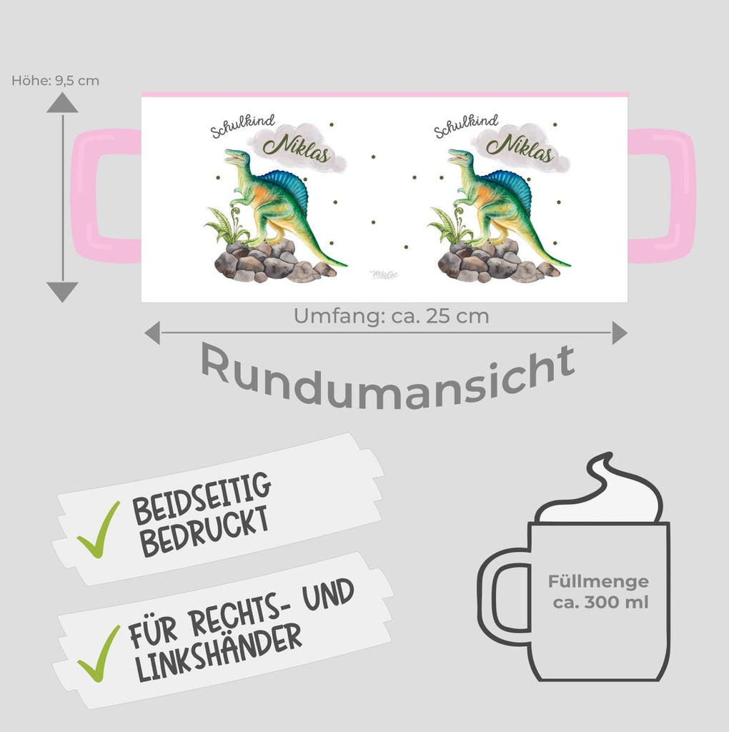 Keramik Tasse Schulkind Spinosaurus Dinosaurier mit Wunschname - von Mikalino