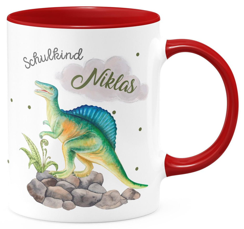 Keramik Tasse Schulkind Spinosaurus Dinosaurier mit Wunschname - von Mikalino