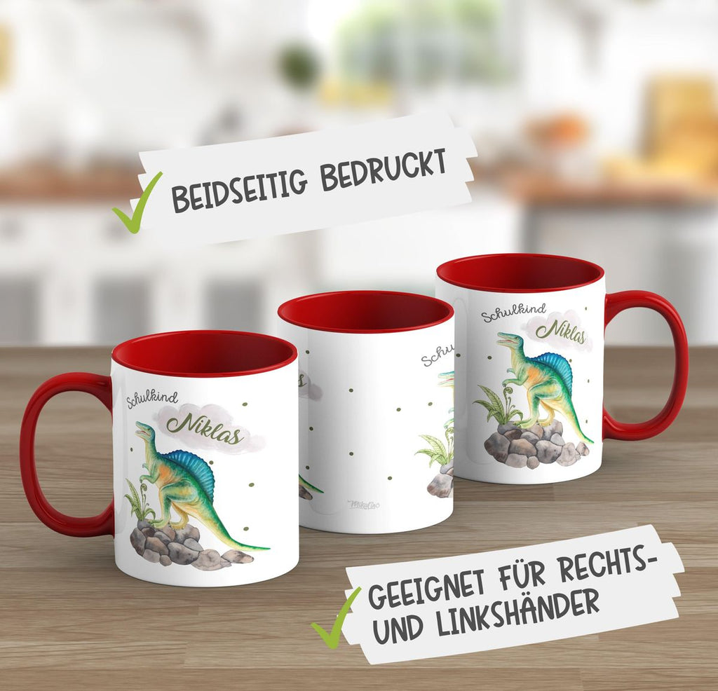 Keramik Tasse Schulkind Spinosaurus Dinosaurier mit Wunschname - von Mikalino