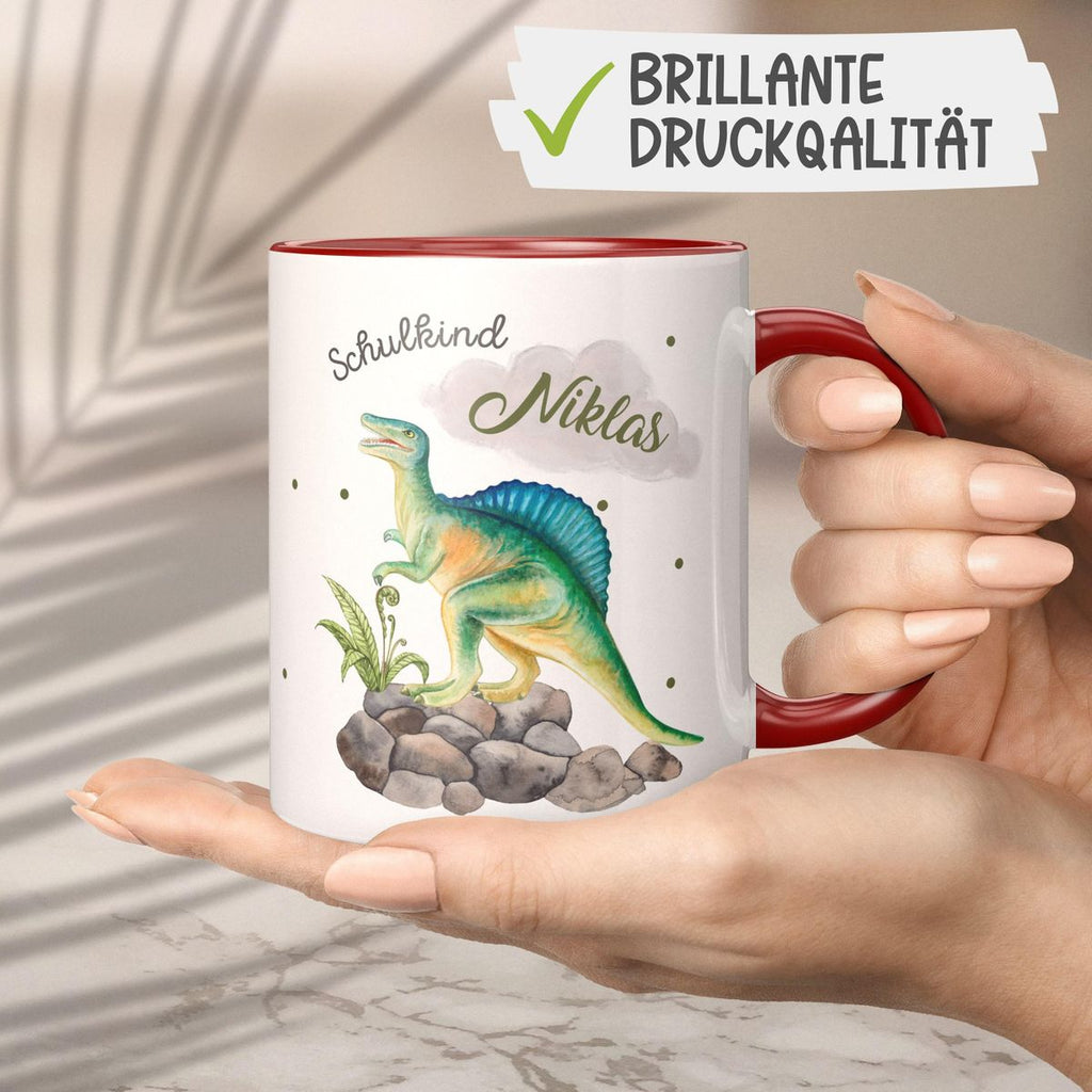 Keramik Tasse Schulkind Spinosaurus Dinosaurier mit Wunschname - von Mikalino