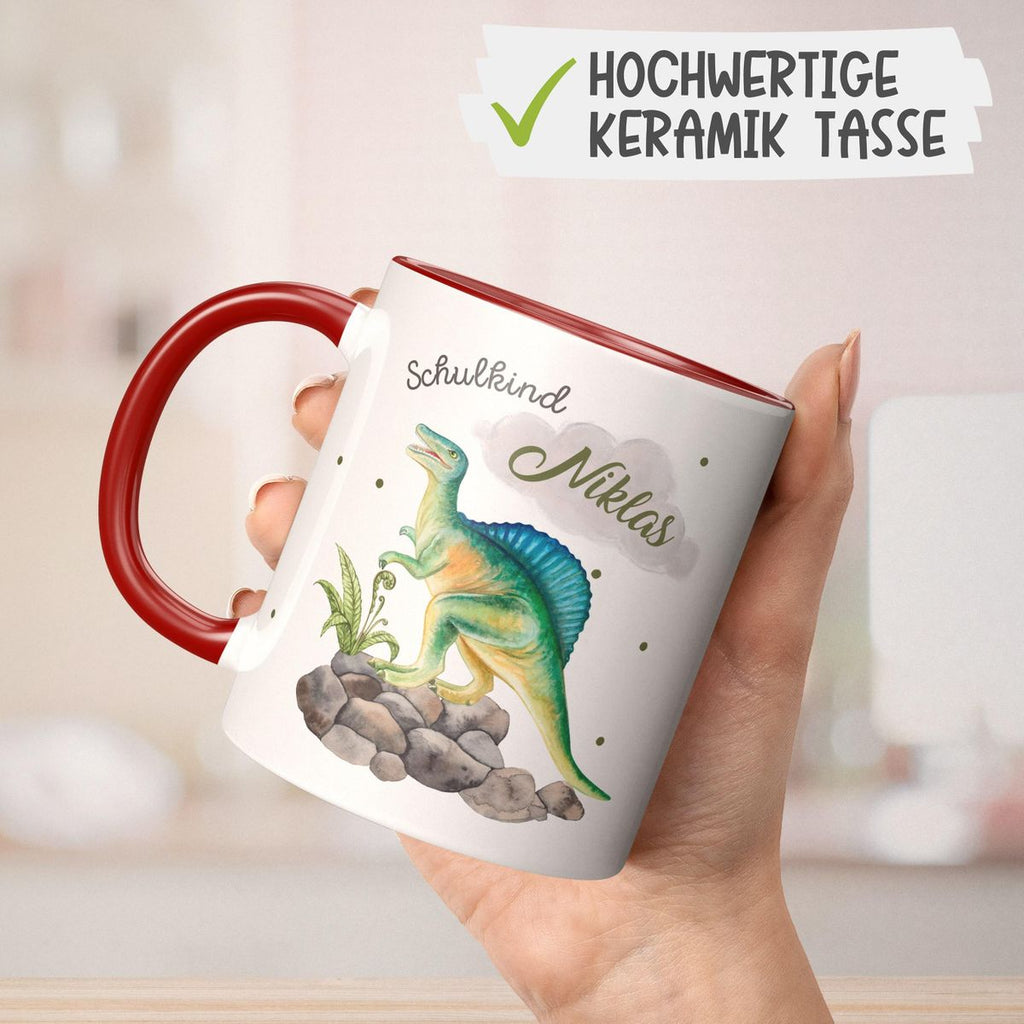 Keramik Tasse Schulkind Spinosaurus Dinosaurier mit Wunschname - von Mikalino