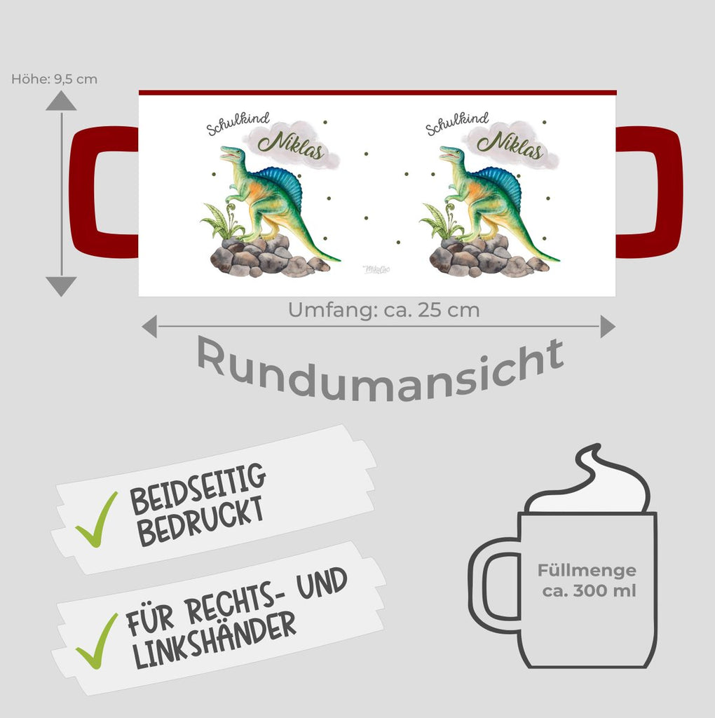 Keramik Tasse Schulkind Spinosaurus Dinosaurier mit Wunschname - von Mikalino