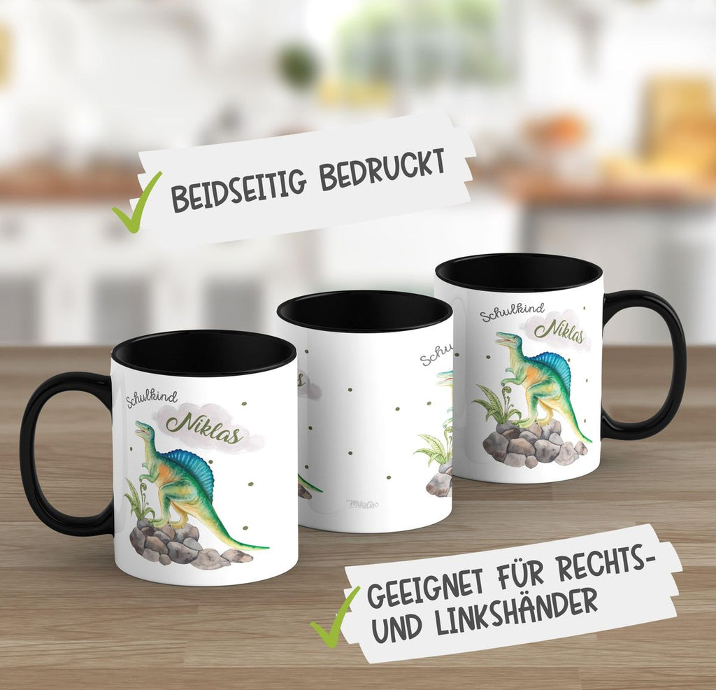 Keramik Tasse Schulkind Spinosaurus Dinosaurier mit Wunschname - von Mikalino