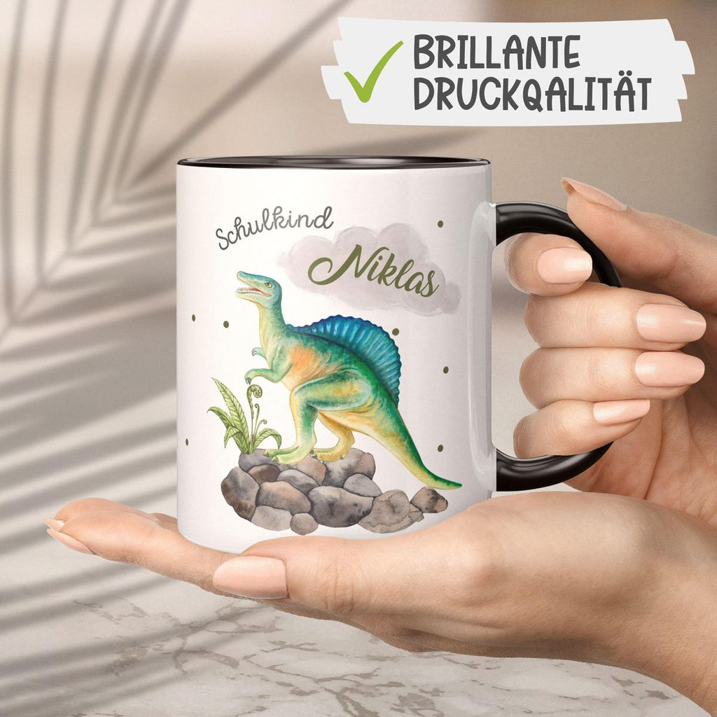 Keramik Tasse Schulkind Spinosaurus Dinosaurier mit Wunschname - von Mikalino