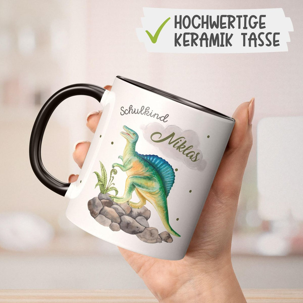 Keramik Tasse Schulkind Spinosaurus Dinosaurier mit Wunschname - von Mikalino