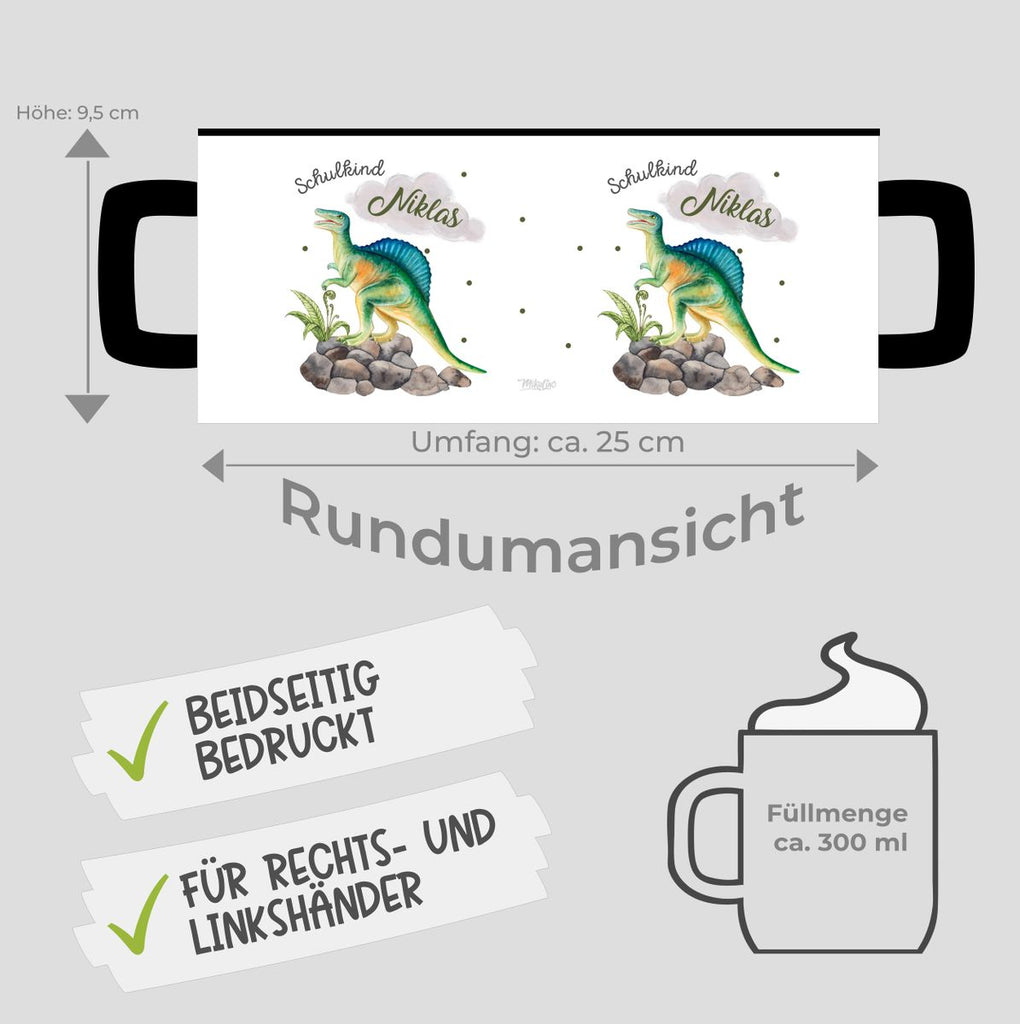 Keramik Tasse Schulkind Spinosaurus Dinosaurier mit Wunschname - von Mikalino