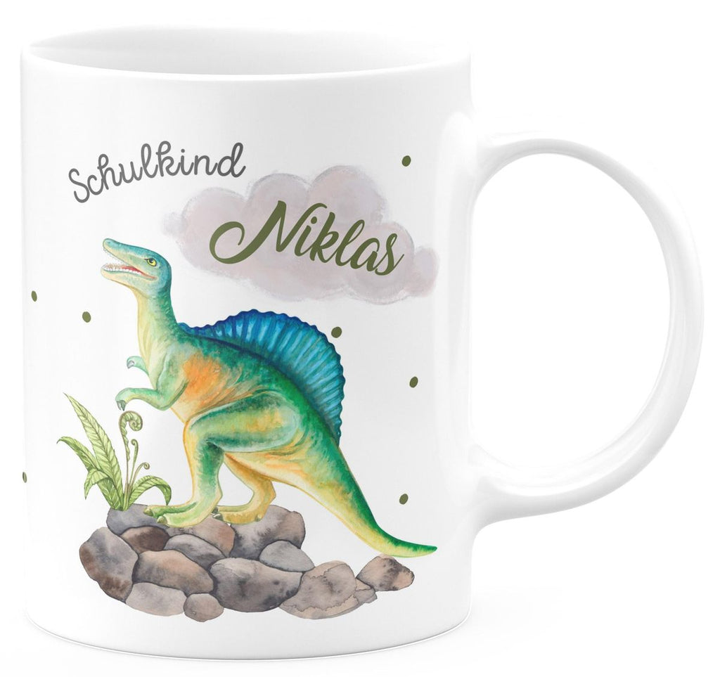 Keramik Tasse Schulkind Spinosaurus Dinosaurier mit Wunschname - von Mikalino