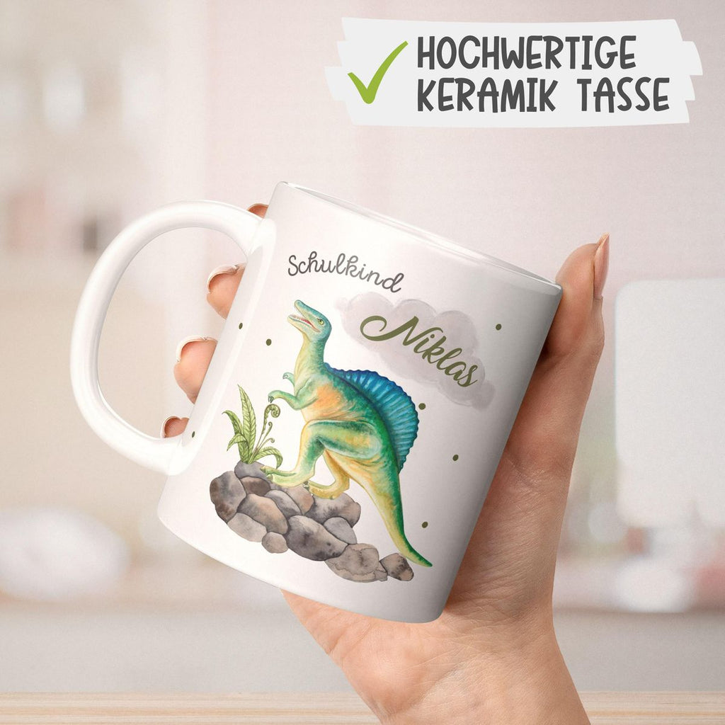 Keramik Tasse Schulkind Spinosaurus Dinosaurier mit Wunschname - von Mikalino