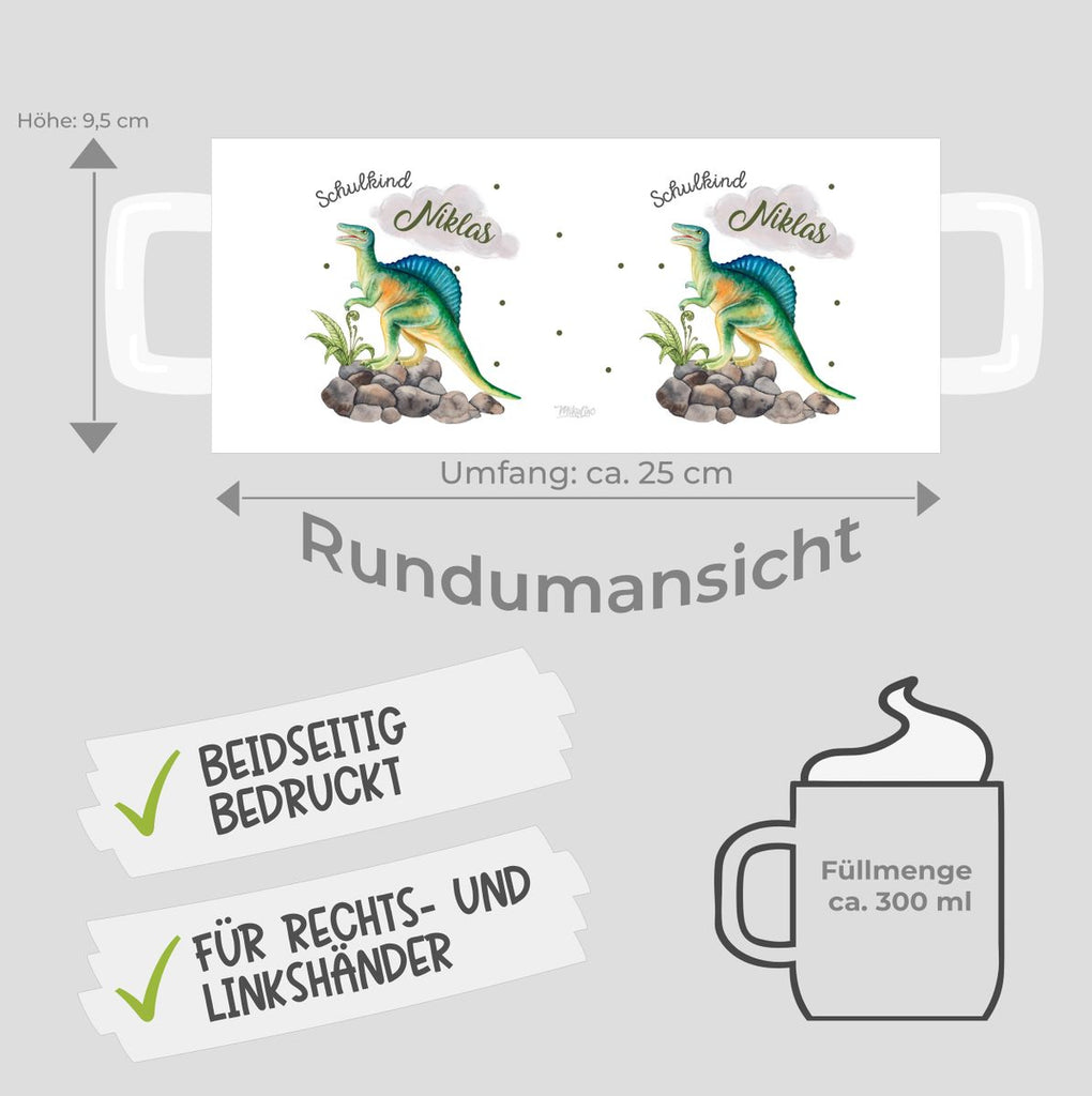 Keramik Tasse Schulkind Spinosaurus Dinosaurier mit Wunschname - von Mikalino