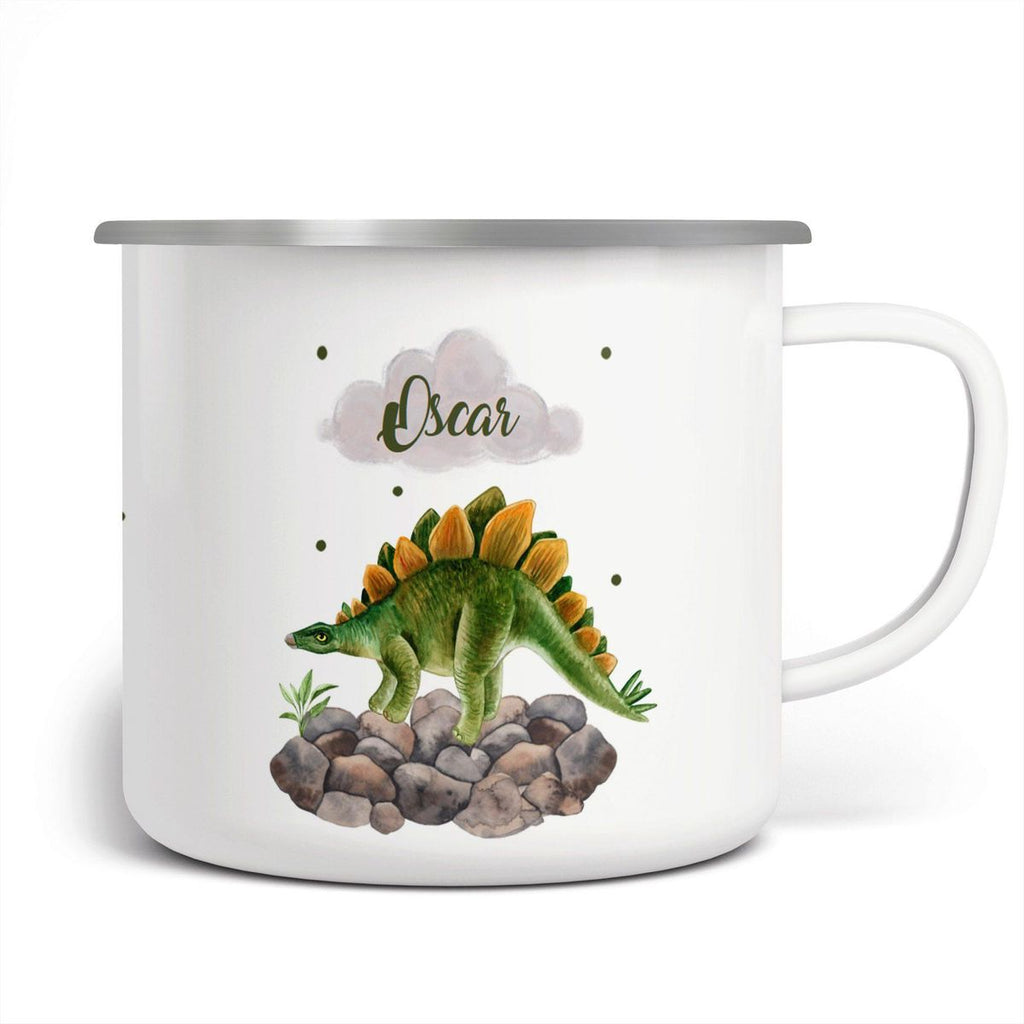 Emaille Tasse Stegosaurus Dinosaurier mit Wunschname - von Mikalino