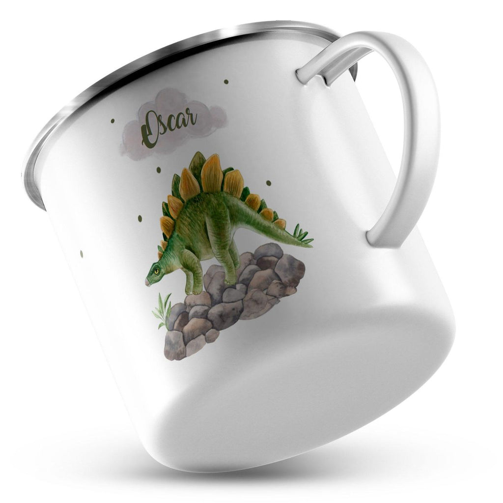 Emaille Tasse Stegosaurus Dinosaurier mit Wunschname - von Mikalino