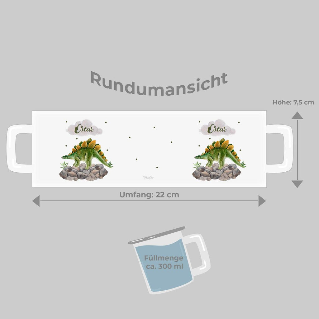 Emaille Tasse Stegosaurus Dinosaurier mit Wunschname - von Mikalino