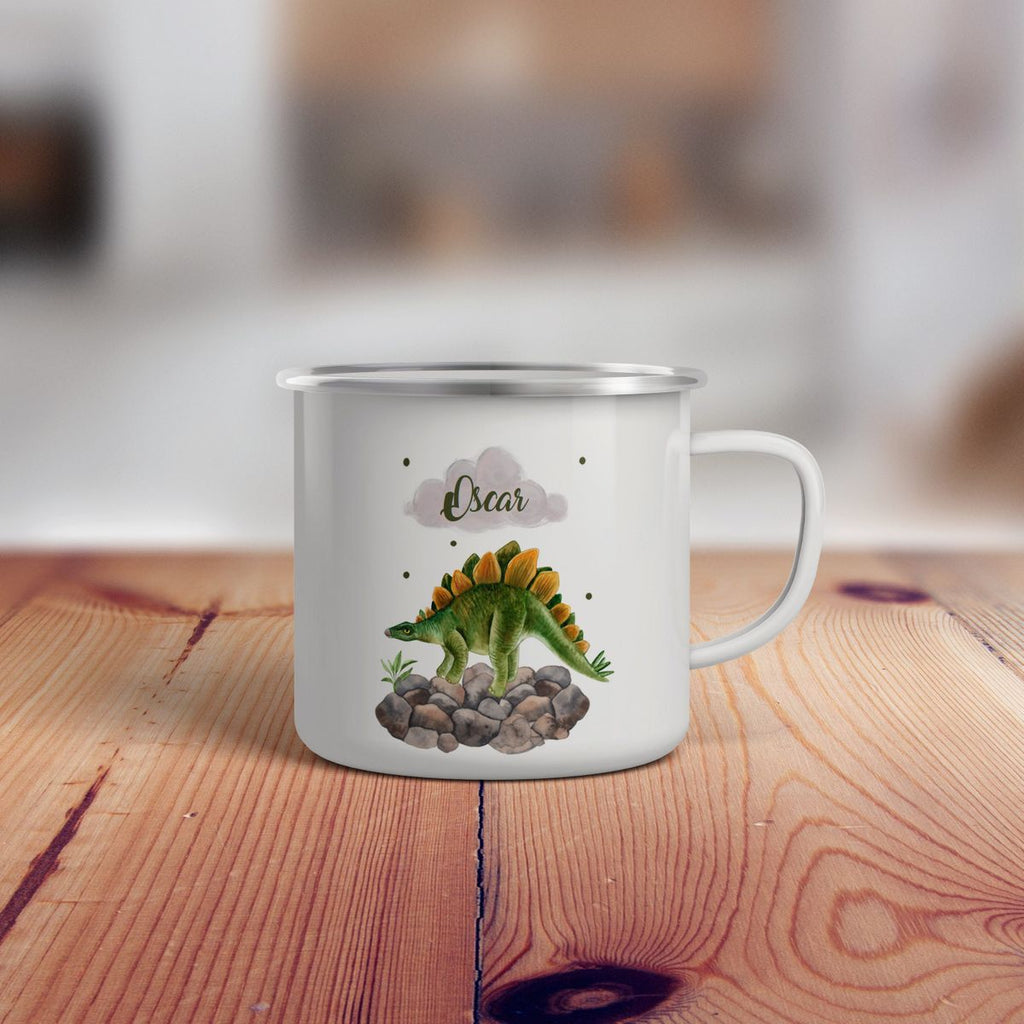 Emaille Tasse Stegosaurus Dinosaurier mit Wunschname - von Mikalino