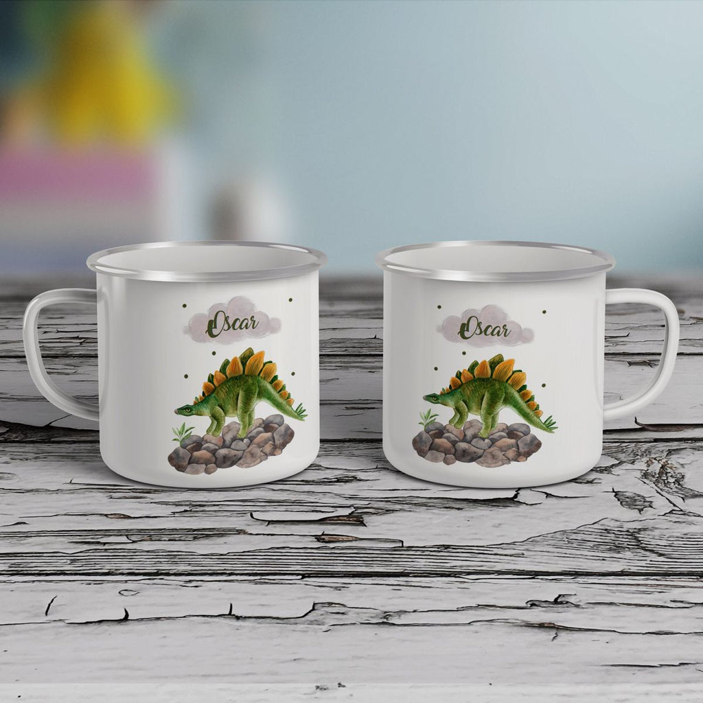 Emaille Tasse Stegosaurus Dinosaurier mit Wunschname - von Mikalino