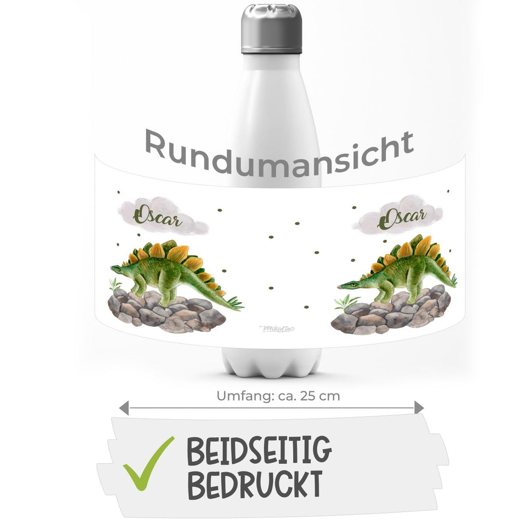 Thermo Trinkflasche Stegosaurus Dinosaurier mit Wunschname - von Mikalino