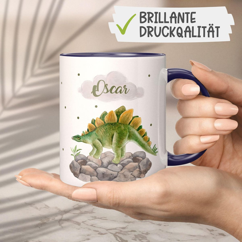 Keramik Tasse Stegosaurus Dinosaurier mit Wunschname - von Mikalino