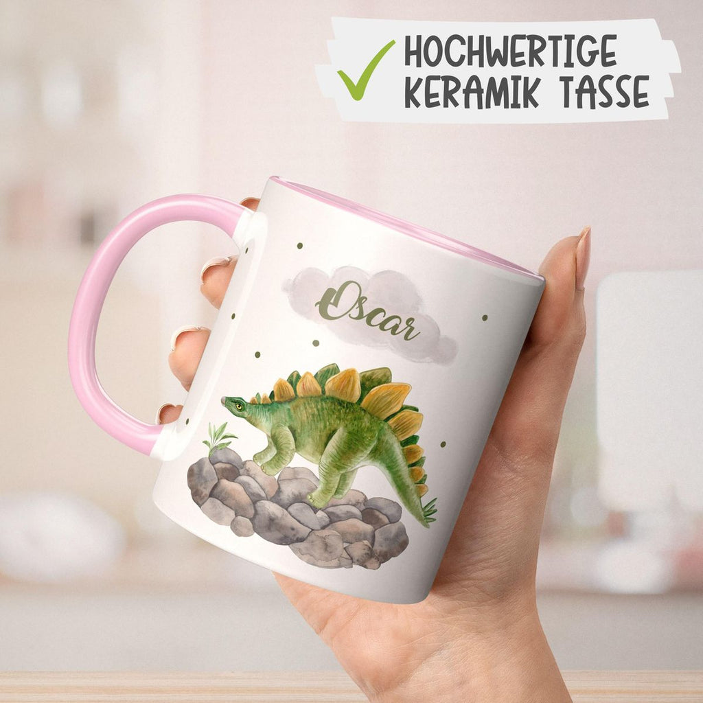 Keramik Tasse Stegosaurus Dinosaurier mit Wunschname - von Mikalino