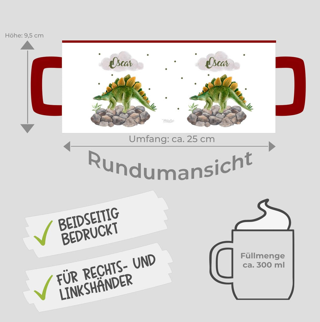 Keramik Tasse Stegosaurus Dinosaurier mit Wunschname - von Mikalino