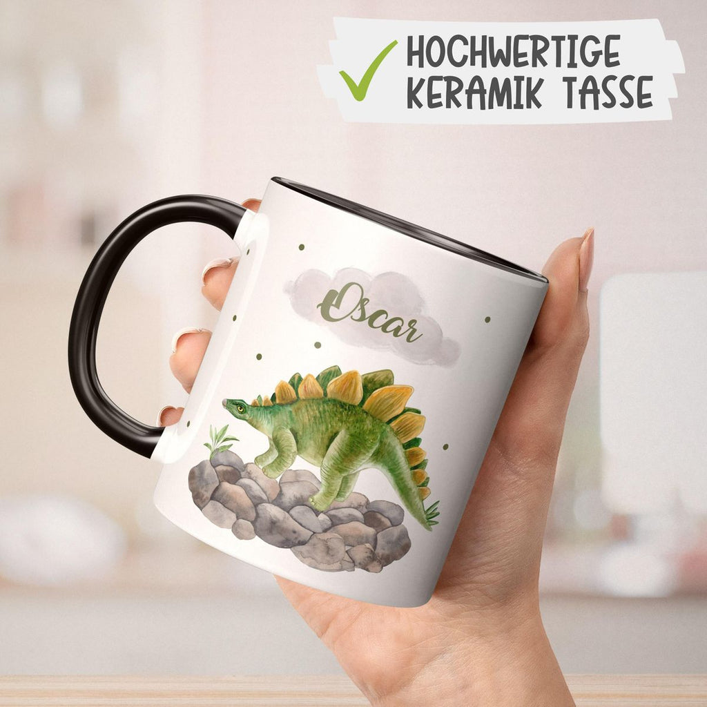 Keramik Tasse Stegosaurus Dinosaurier mit Wunschname - von Mikalino