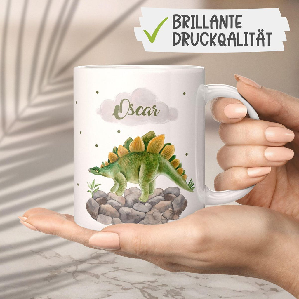 Keramik Tasse Stegosaurus Dinosaurier mit Wunschname - von Mikalino