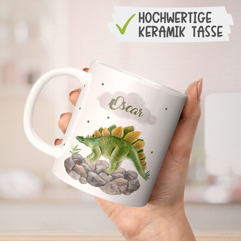 Keramik Tasse Stegosaurus Dinosaurier mit Wunschname - von Mikalino