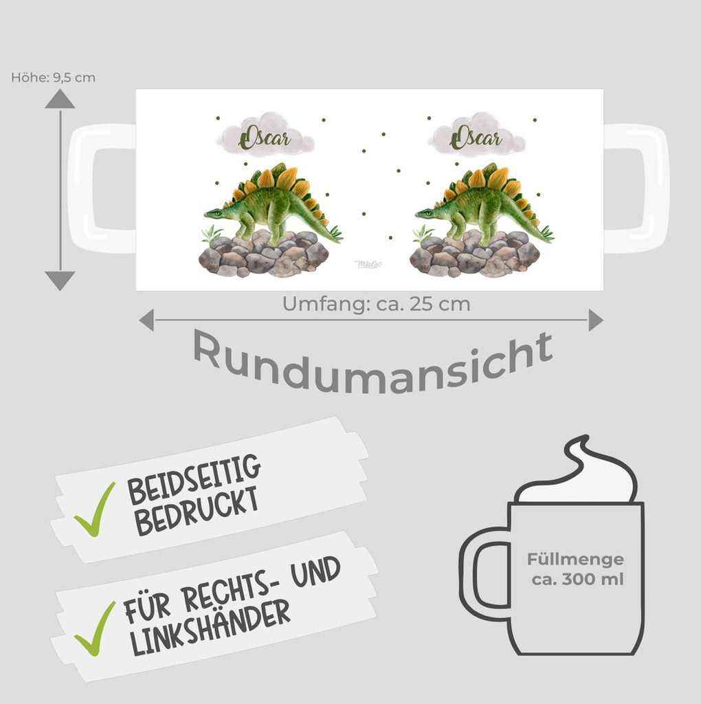 Keramik Tasse Stegosaurus Dinosaurier mit Wunschname - von Mikalino