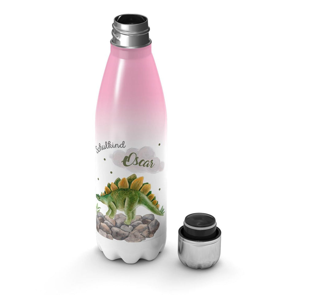 Thermo Trinkflasche Schulkind Stegosaurus Dinosaurier mit Wunschname - von Mikalino