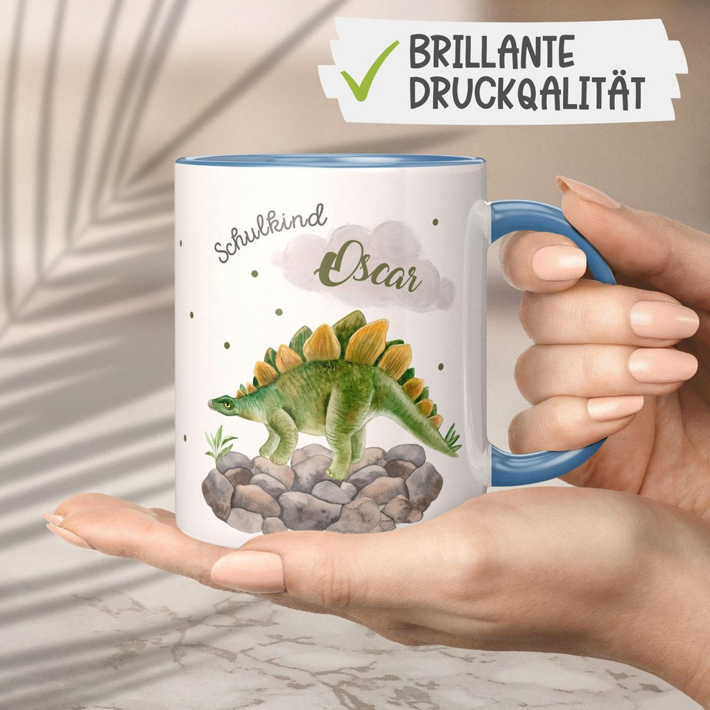 Keramik Tasse Schulkind Stegosaurus Dinosaurier mit Wunschname - von Mikalino