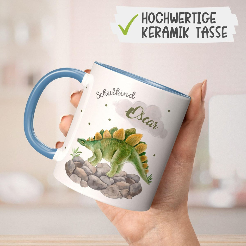 Keramik Tasse Schulkind Stegosaurus Dinosaurier mit Wunschname - von Mikalino