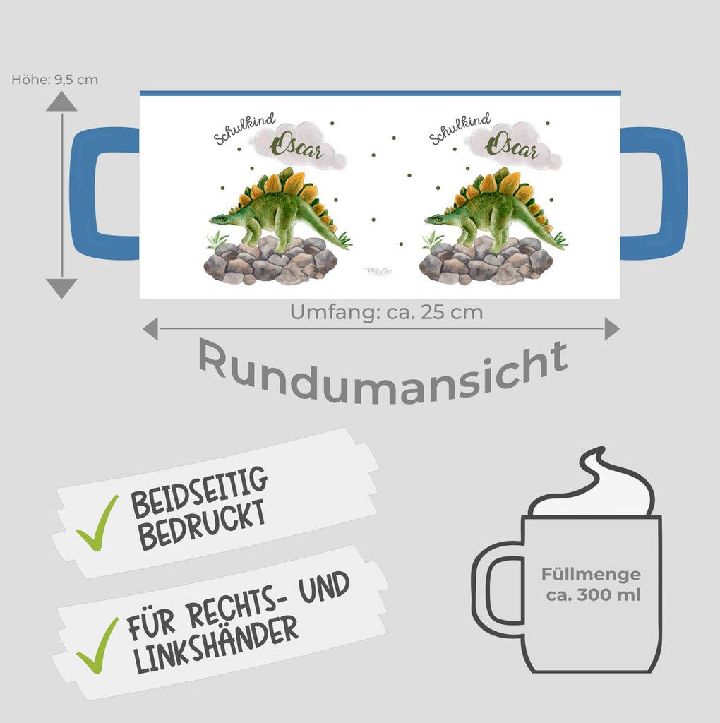 Keramik Tasse Schulkind Stegosaurus Dinosaurier mit Wunschname - von Mikalino