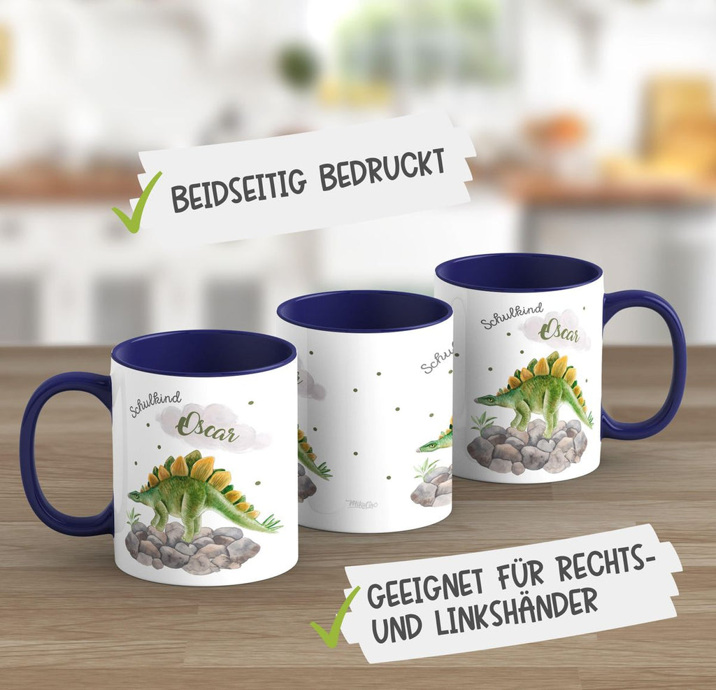 Keramik Tasse Schulkind Stegosaurus Dinosaurier mit Wunschname - von Mikalino