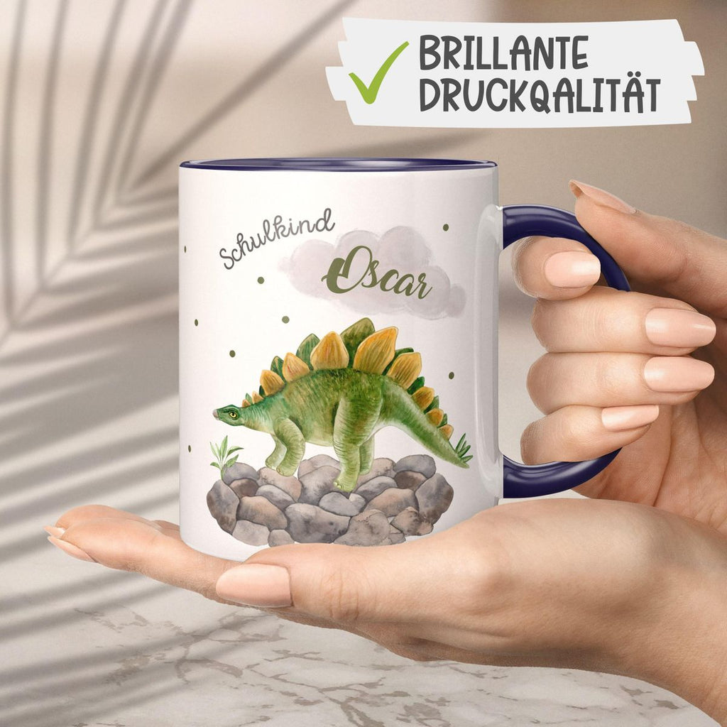 Keramik Tasse Schulkind Stegosaurus Dinosaurier mit Wunschname - von Mikalino