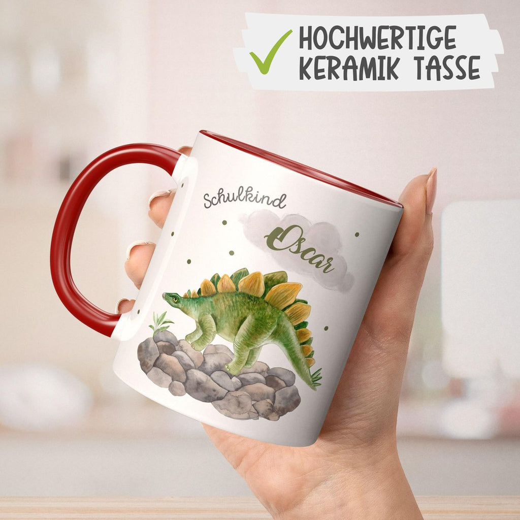 Keramik Tasse Schulkind Stegosaurus Dinosaurier mit Wunschname - von Mikalino