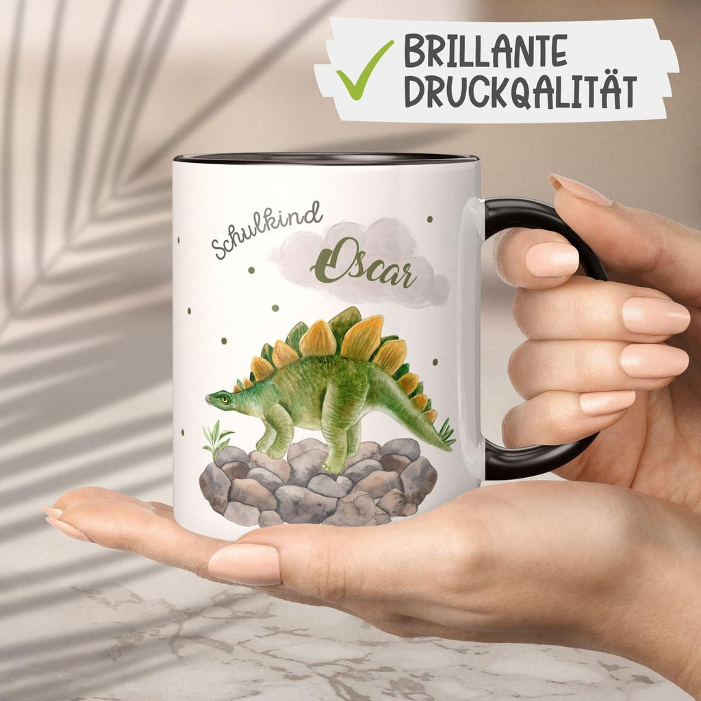 Keramik Tasse Schulkind Stegosaurus Dinosaurier mit Wunschname - von Mikalino