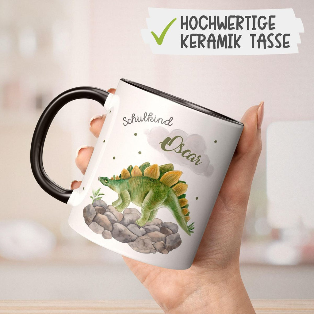 Keramik Tasse Schulkind Stegosaurus Dinosaurier mit Wunschname - von Mikalino