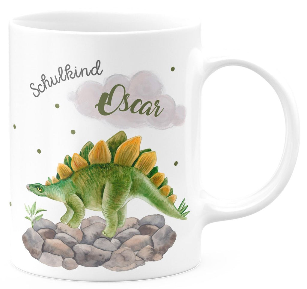 Keramik Tasse Schulkind Stegosaurus Dinosaurier mit Wunschname - von Mikalino