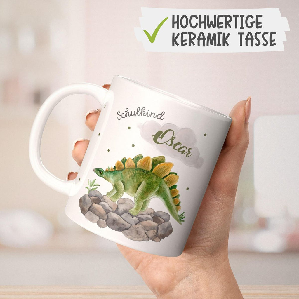 Keramik Tasse Schulkind Stegosaurus Dinosaurier mit Wunschname - von Mikalino