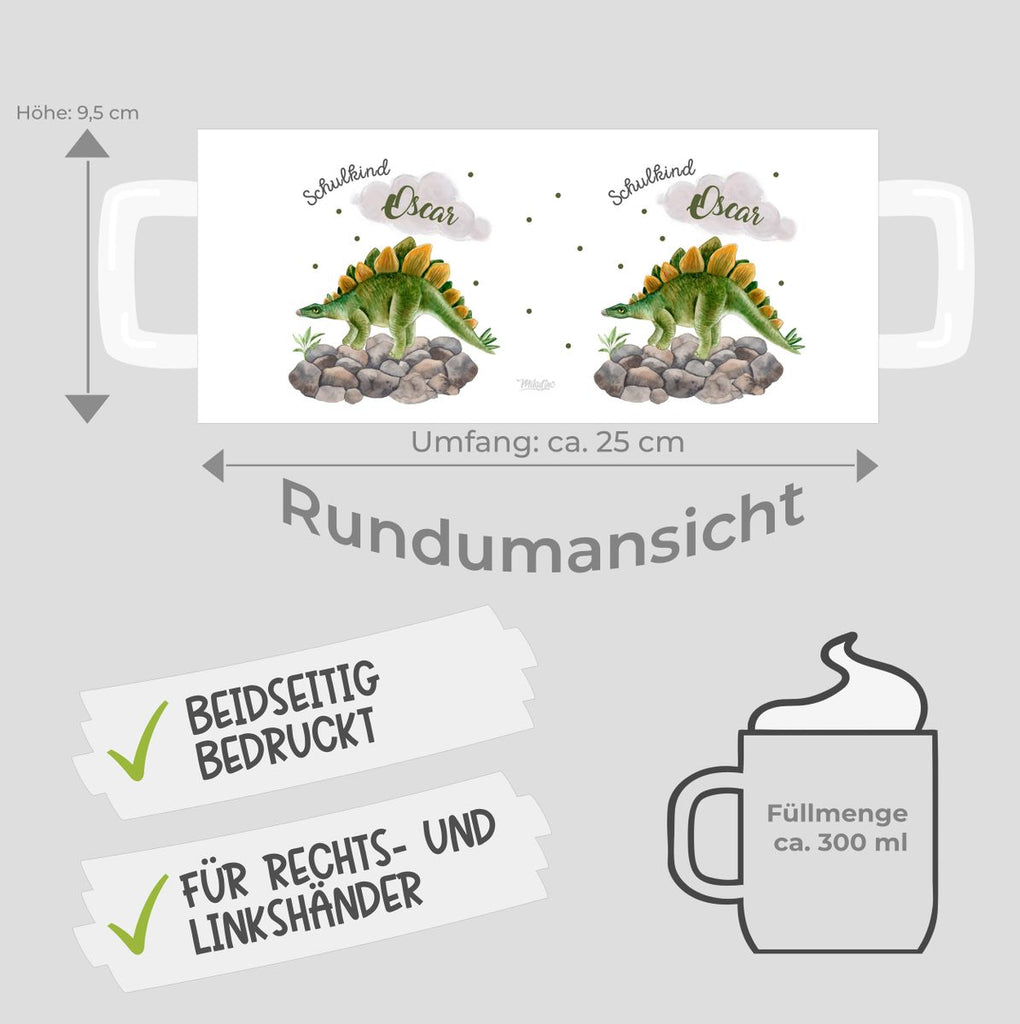 Keramik Tasse Schulkind Stegosaurus Dinosaurier mit Wunschname - von Mikalino