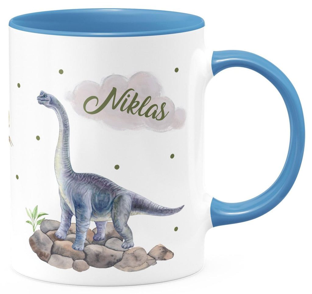 Keramik Tasse Brachiosaurus grau Dinosaurier mit Wunschname - von Mikalino